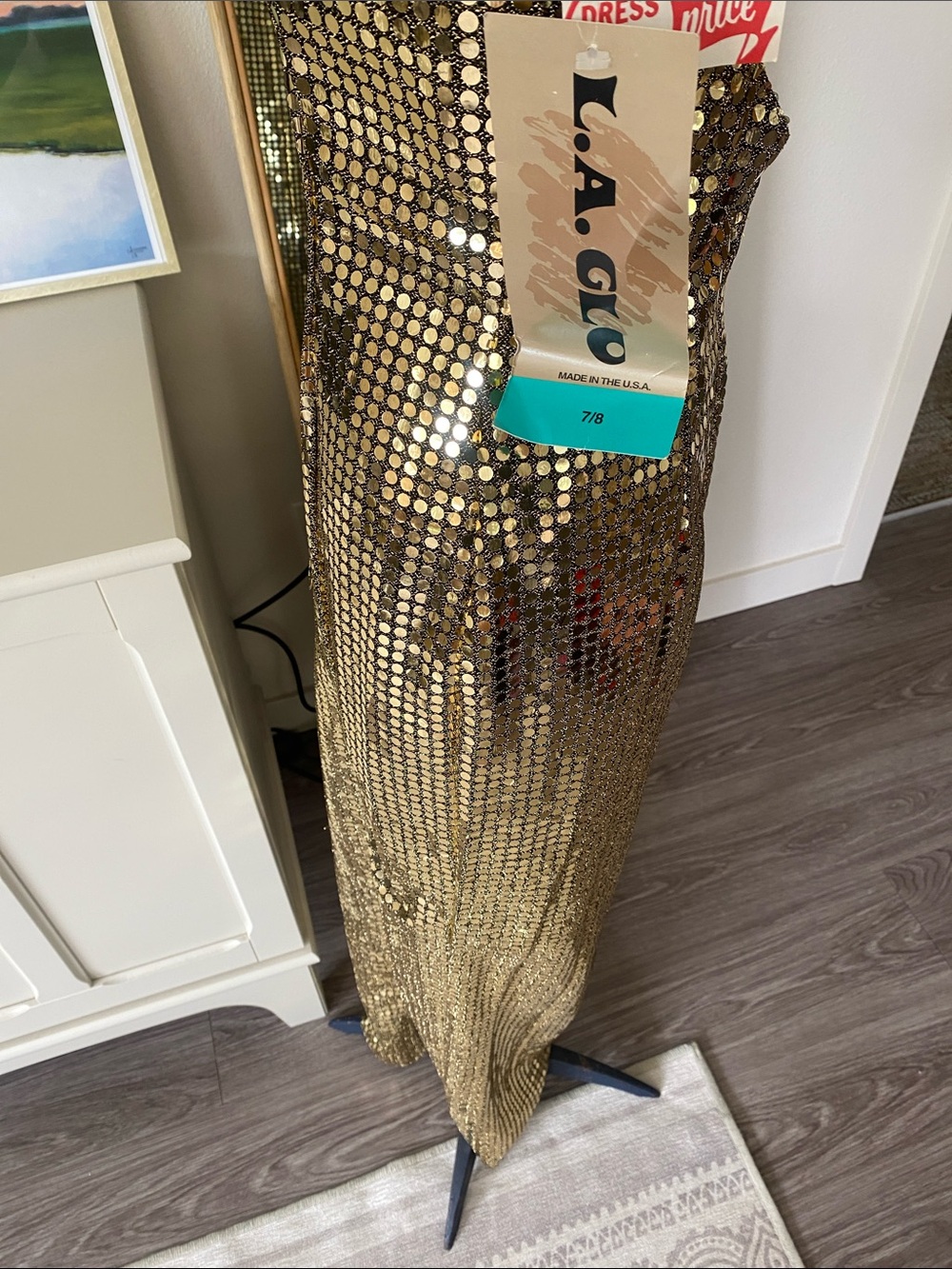 Vintage 1980s Deadstock LA Glo Gold Sequin Dress - Picture 8 of 16